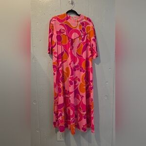 Vintage Hawaiian Moana Kai Pink and Orange Patterned Dress